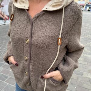 Veste Bouclette à Capuche Taupe - Mahaut