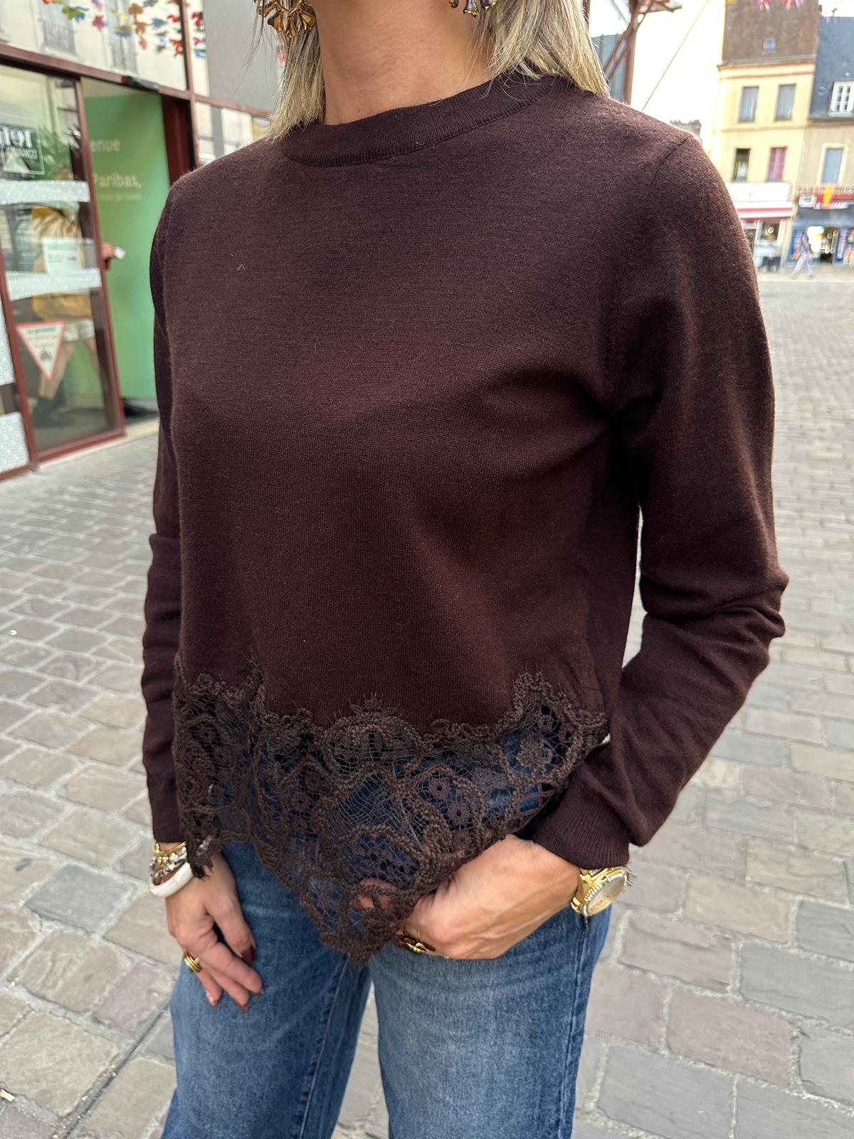 Pull Finition Dentelle Chocolat – Ariane