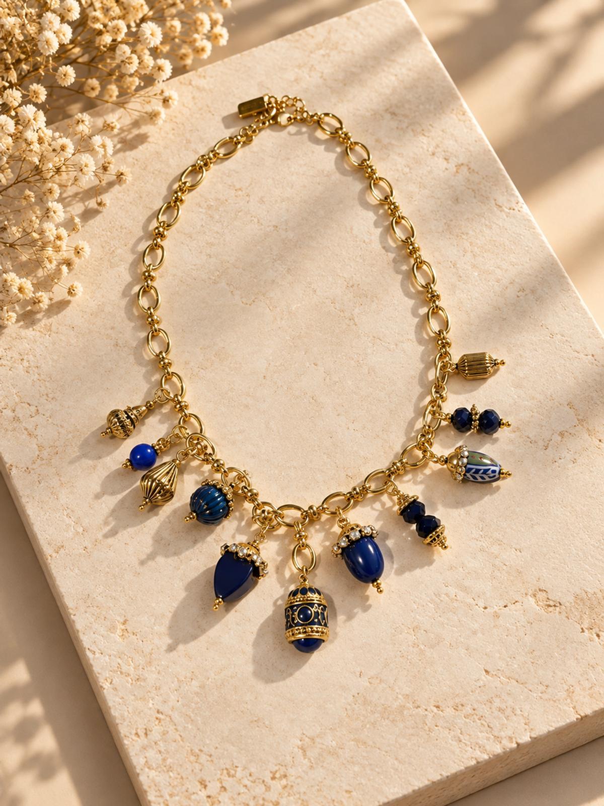 Collier Charms Bleu & Doré – Azura