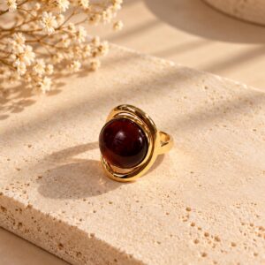 Bague Dorée Pierre Chocolat - Léontine