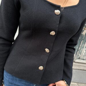 Gilet Cintré Boutons Bijoux Noir - Eugénie