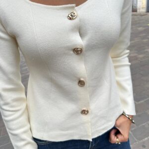 Gilet Cintré Boutons Bijoux Écru - Eugénie