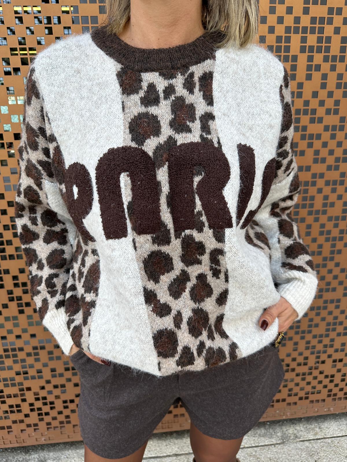 Pull Léopard Écru & Chocolat – Théodora