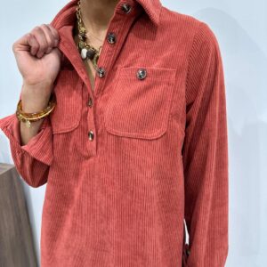 Robe Chemise Velours Terracotta - Flavie