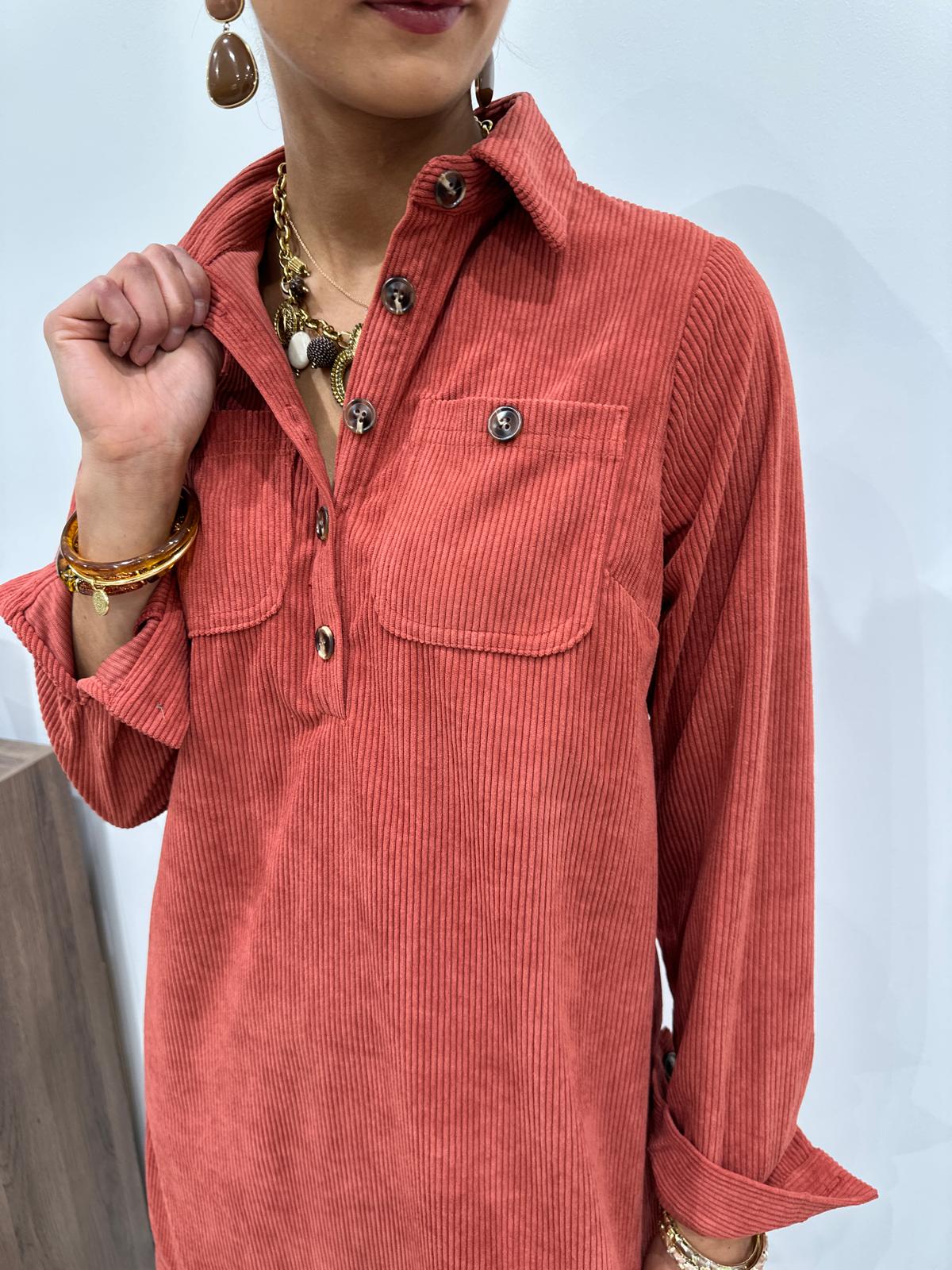 Robe Chemise Velours Terracotta – Flavie