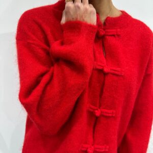 Gilet Maille Douce à Brandebourgs Rouge - Florine