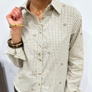 Chemise à Carreaux Brodée de Coeurs Beige - Clotilde