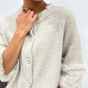 Gilet Manches Fausse Fourrure Taupe - Perrine