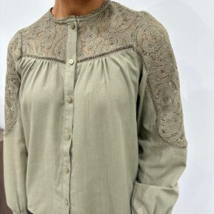 Blouse Empiècement Dentelle Kaki - Philomène
