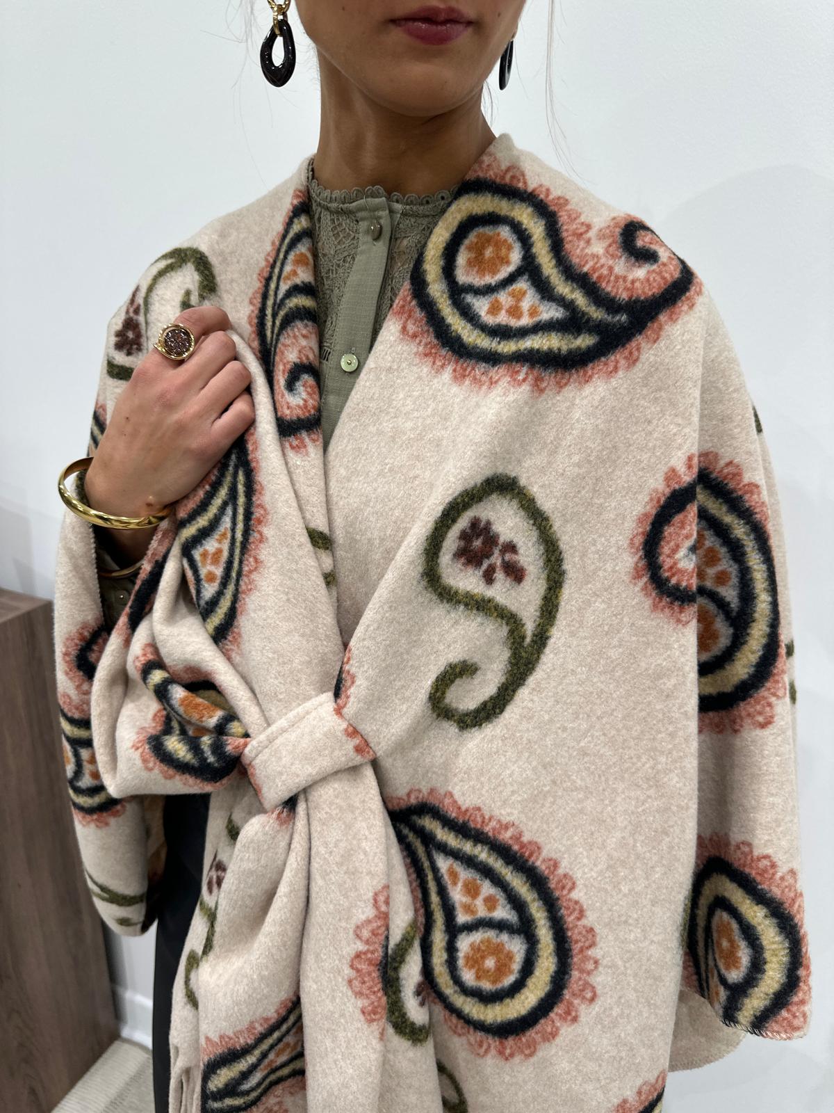 Poncho Motif Cachemire à Franges – Agathe