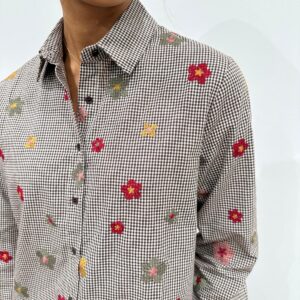 Chemise Vichy Brodée de Fleurs - Isaure