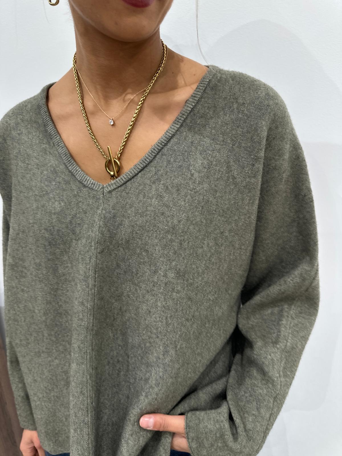 Pull Oversize Col V Kaki – Bertille