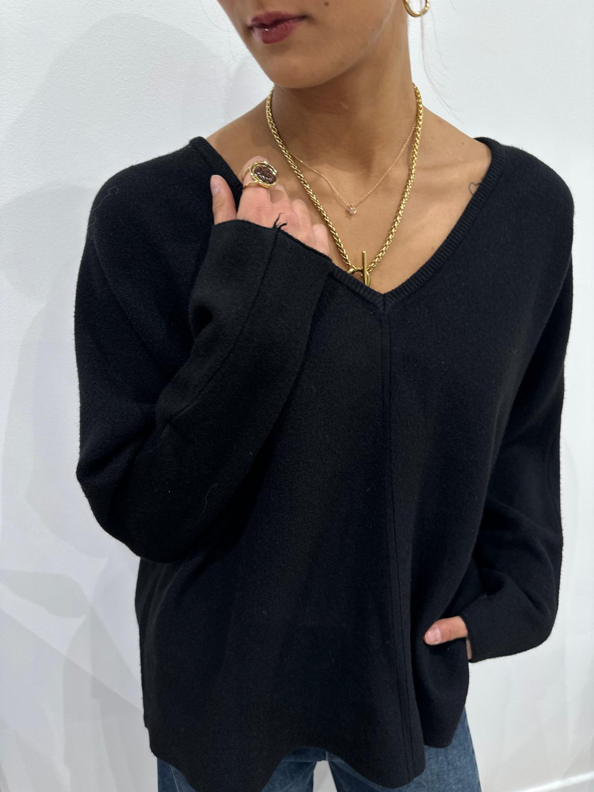 Pull Oversize Col V Noir – Bertille