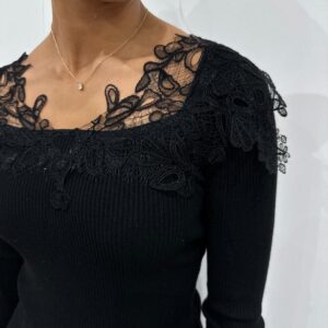 Pull Côtelé Dentelle Noir - Coline