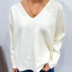 Pull Oversize Col V Écru - Bertille