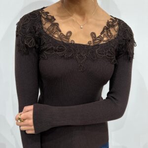 Pull Côtelé Dentelle Chocolat - Coline