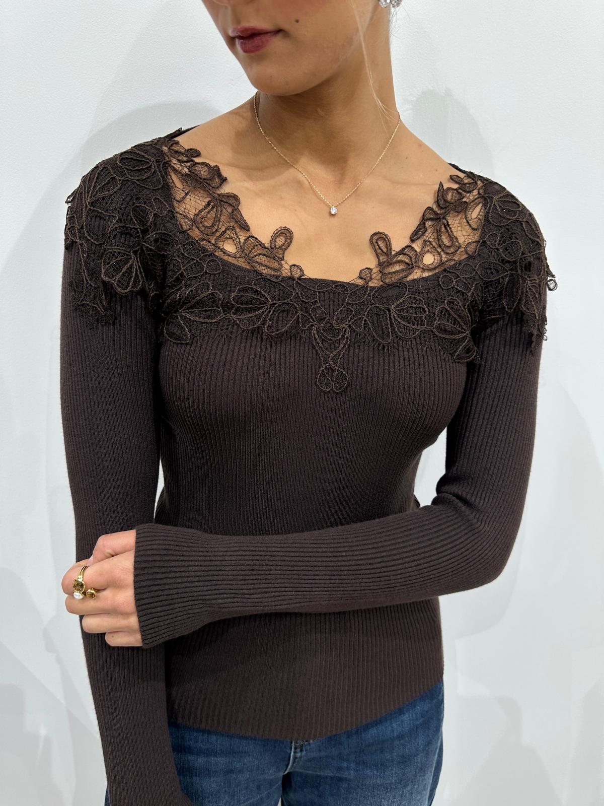 Pull Côtelé Dentelle Chocolat – Coline