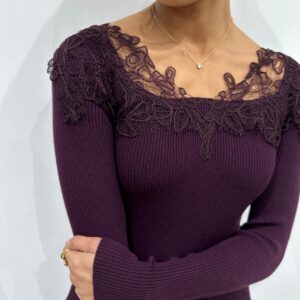 Pull Côtelé Dentelle Bordeaux - Coline