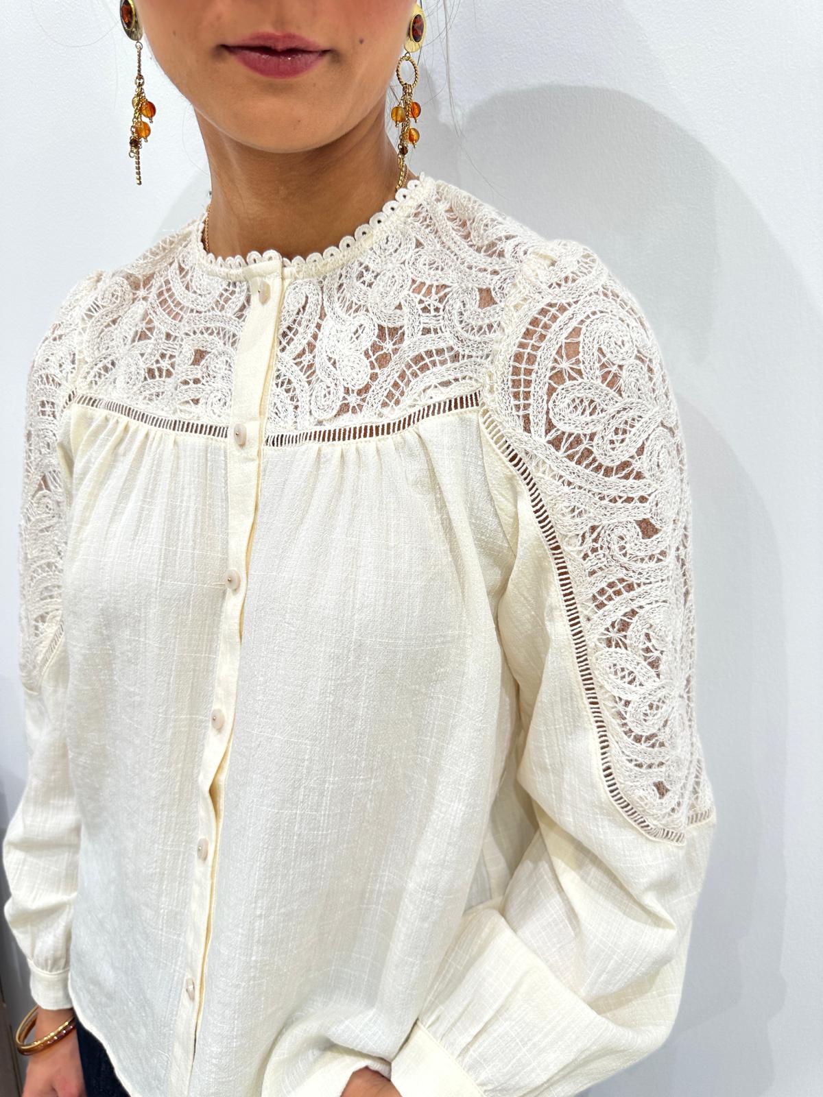 Blouse Empiècement Dentelle Écrue – Philomène