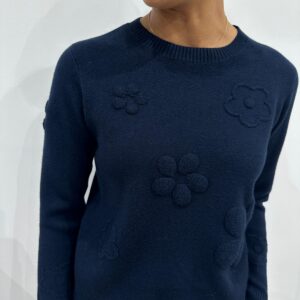 Pull Fleurs en Relief Marine - Léane