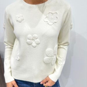 Pull Fleurs en Relief Écru - Léane
