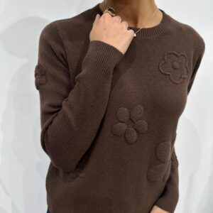 Pull Fleurs en Relief Chocolat - Léane