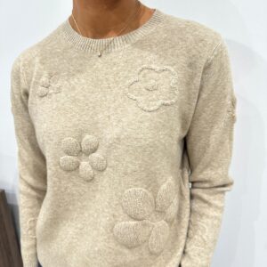 Pull Fleurs en Relief Taupe - Léane