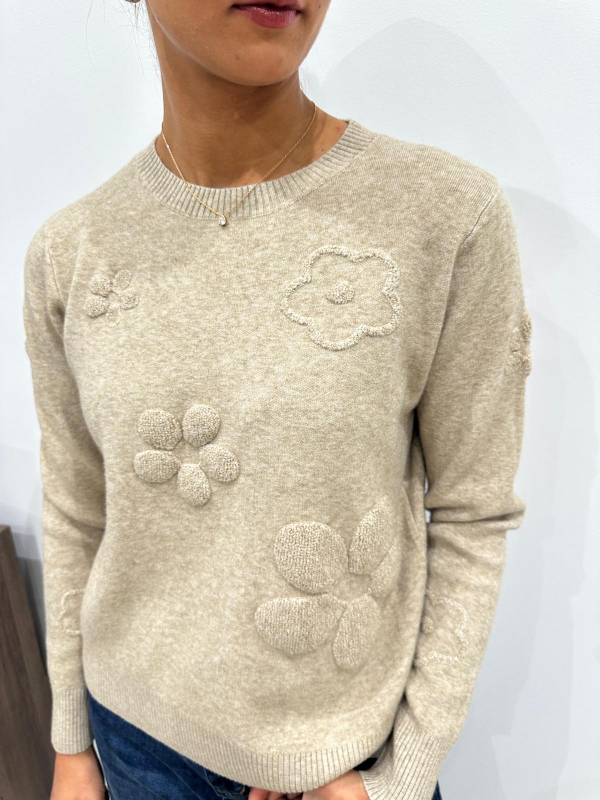 Pull Fleurs en Relief Taupe – Léane