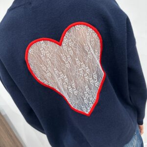 Pull Coeur Dentelle Marine - Albanne