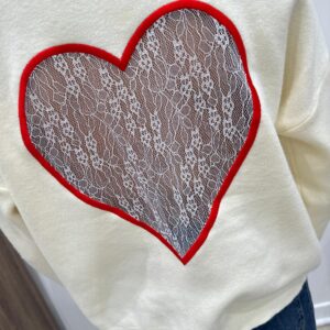 Pull Coeur Dentelle Écru -Albane