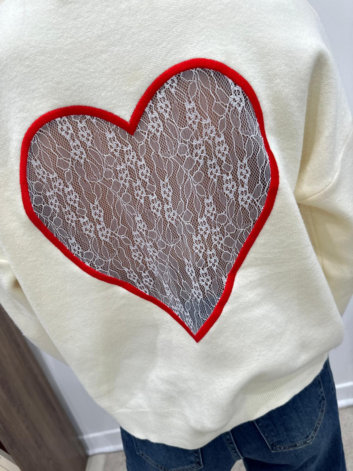 Pull Coeur Dentelle Écru -Albane