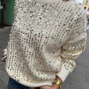 Pull à Sequins Dorés Beige - Amandine