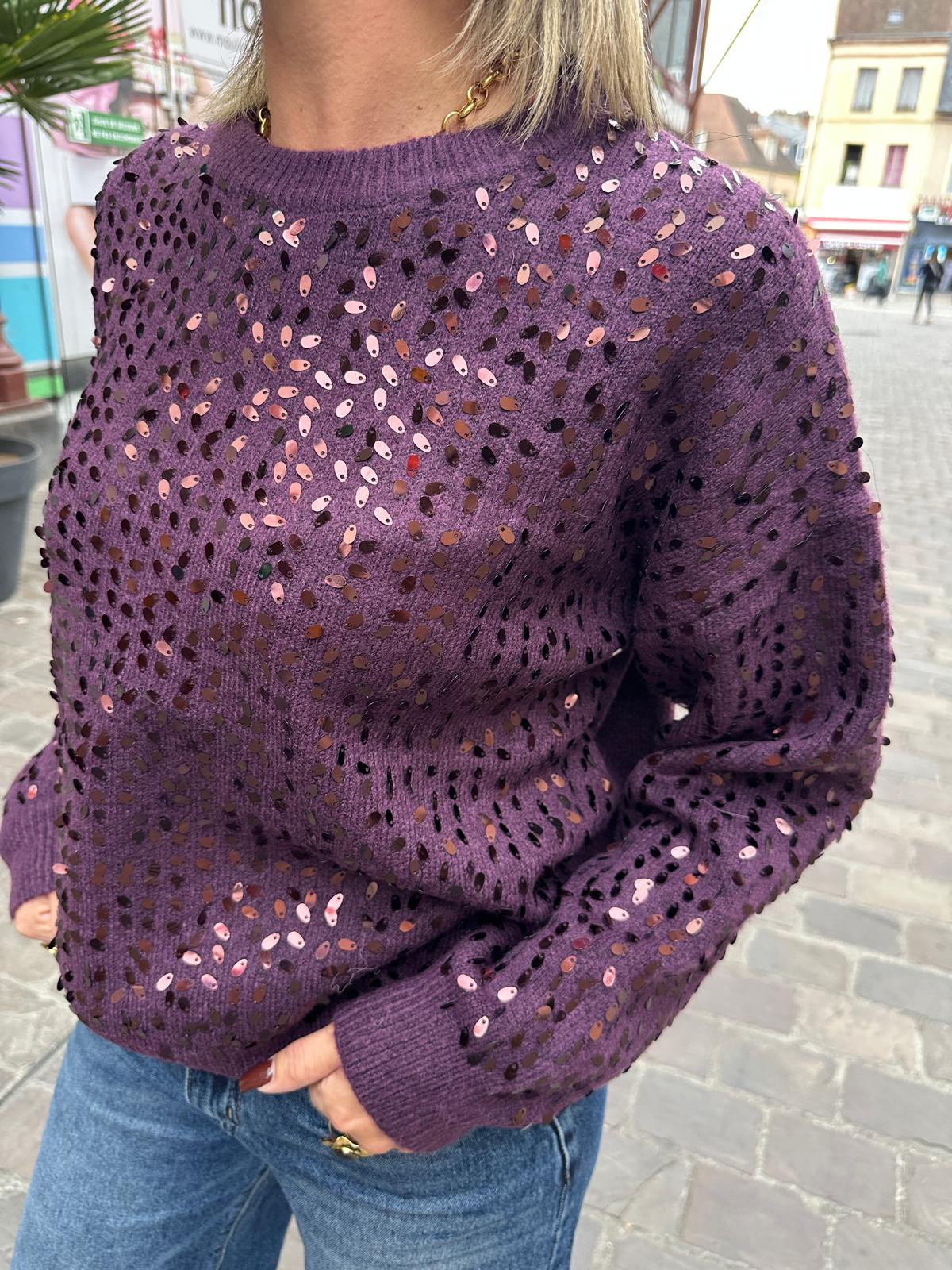 Pull à Sequins Scintillants Bordeaux – Amandine