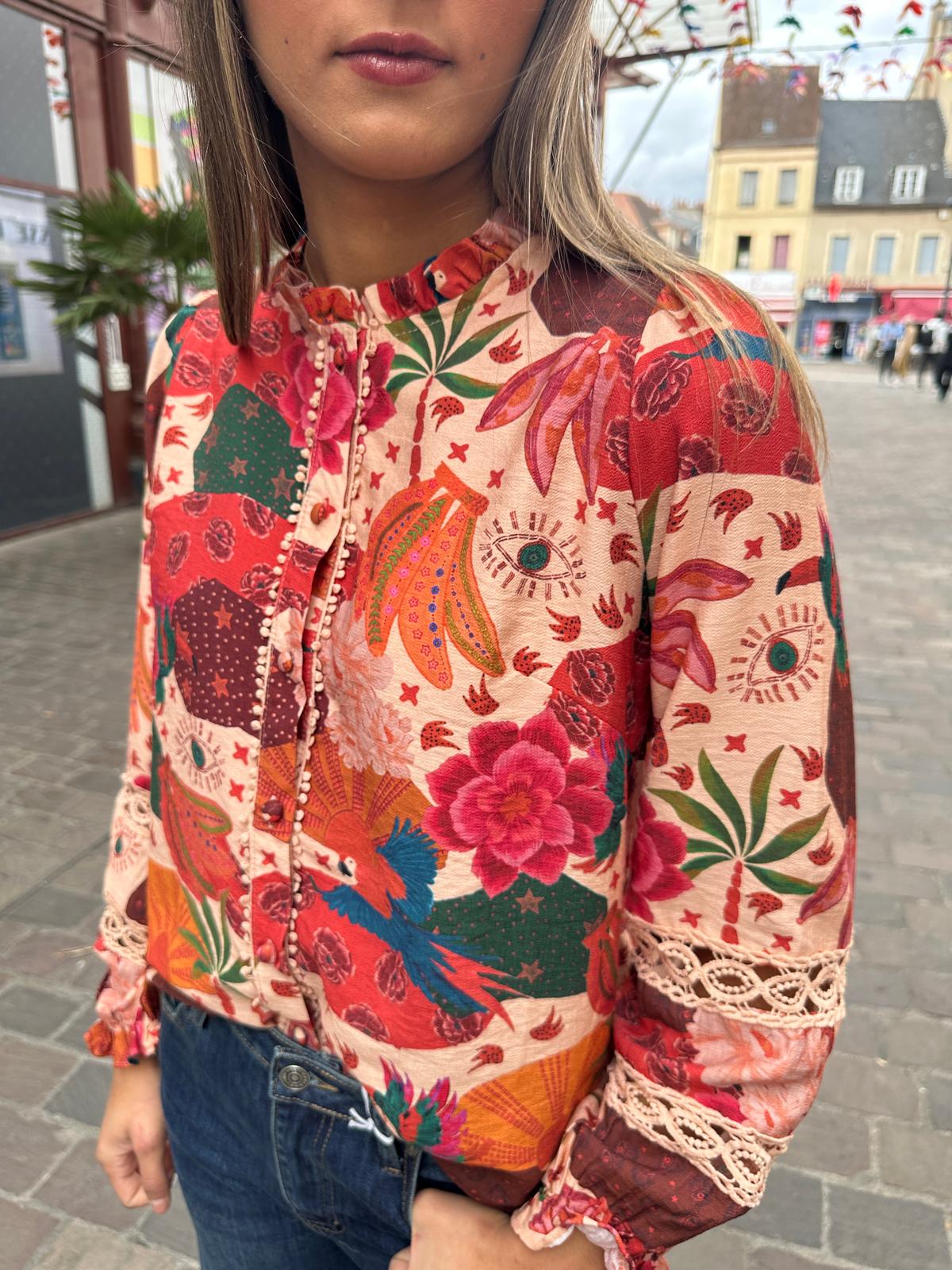 Blouse Bohème Imprimée à Dentelle – Nadia