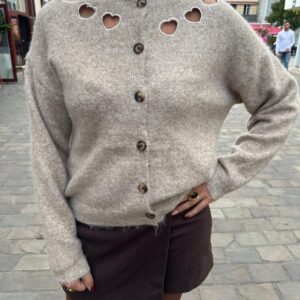 Gilet à Coeurs Ajourés Taupe - Camilia