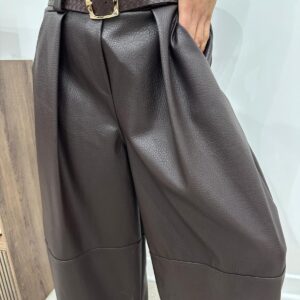 Pantalon Effet Cuir Barrel Chocolat - Edwin