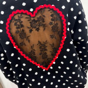 ‼️ Précommande ‼️ - Pull à Pois Coeur Dentelle Noir - Maïwenn