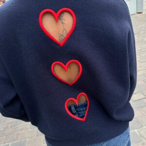 Pull Trois Coeurs Ajourés Marine - Héloïsette