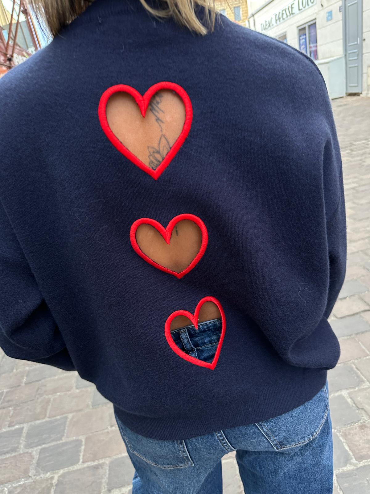 Pull Trois Coeurs Ajourés Marine – Héloïsette