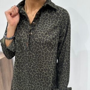 Robe Chemise Léopard Kaki - Marjolaine