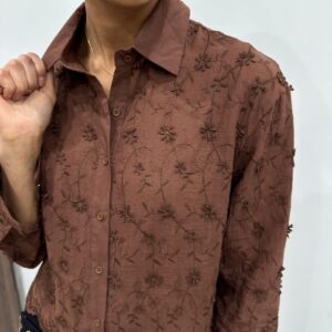 Chemise Brodée Fleurs Chocolat - Noémie