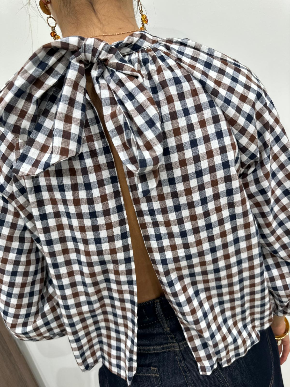 ‼️ Précommande ‼️ – Blouse Vichy Dos Ouvert à Noeud – Ophélia