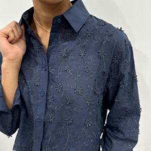 Chemise Brodée Fleurs Marine - Noémie