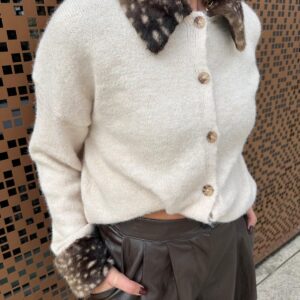 Gilet en Maille Col Fausse Fourrure Beige– Pauline