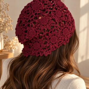 Bonnet en Crochet Fleuri Bordeaux - Gabrielle
