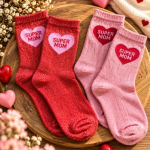 Chaussetttes Pailletées à Coeur Super Mom