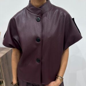 Veste Manches Courtes en Simili Cuir Bordeaux - Edwin