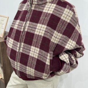 Veste à Carreaux Bordeaux et Écru – Maïline