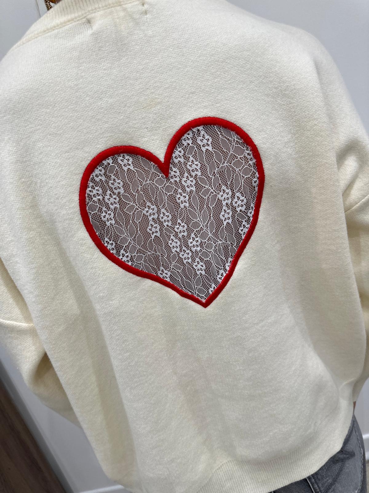 Pull en Maille Écru Avec Cœur en Dentelle au Dos – Inès