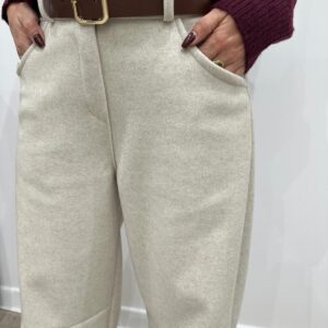 Pantalon Coupe Ballon Beige avec Ceinture – Néréide